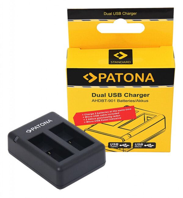 GoPro Hero 9 Hero 10 AHDBT901 ADBAT001 USB Dual Charger incl. Micro-USB cable